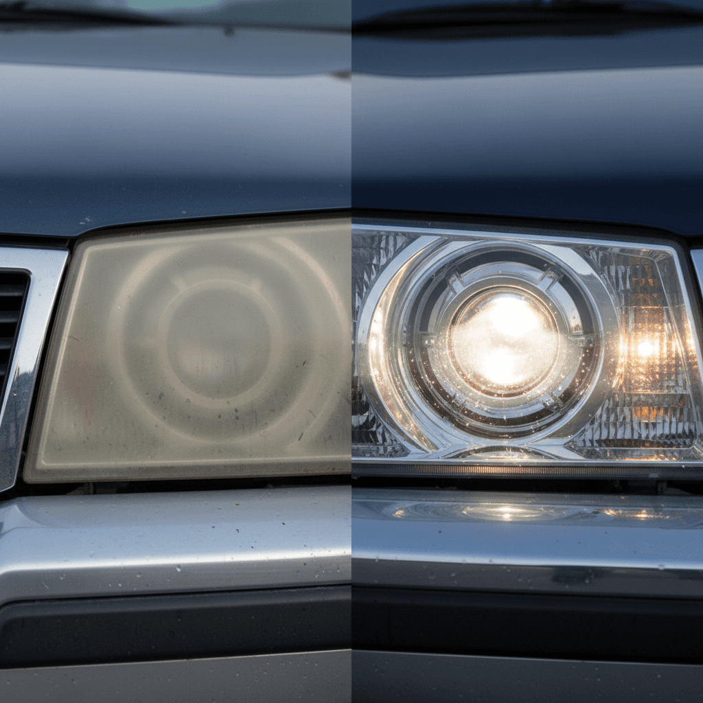 Headlight restoration - before and after clarity comparison